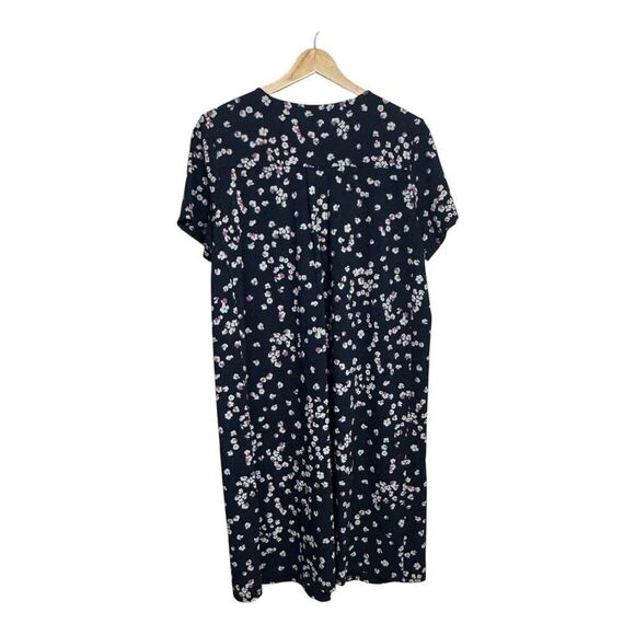 J Jill Floral Print Knit T Shirt Dress Navy Blue Casual Comfy Womens - Picture 3 of 8